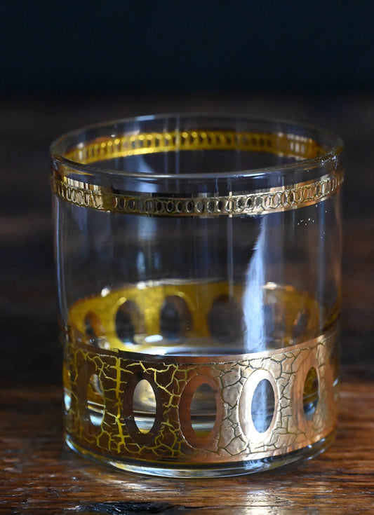 Culver Antigua Gold crackled gold rocks glasses