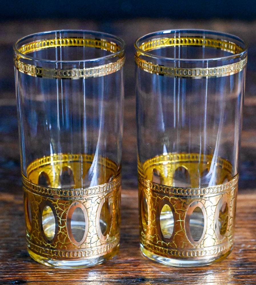 Culver Antigua 22K gold crackle print highball glasses