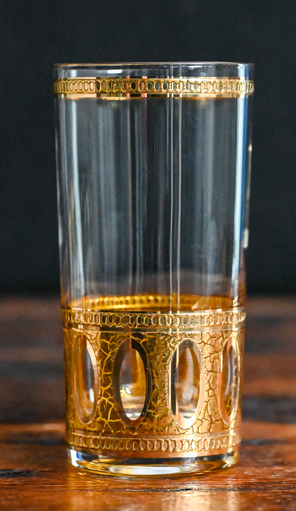 Culver Antigua 22K gold crackle print highball glasses