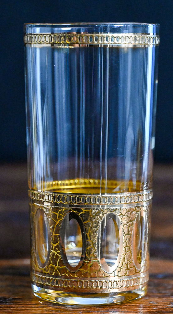 Culver Antigua 22K gold crackle print highball glasses