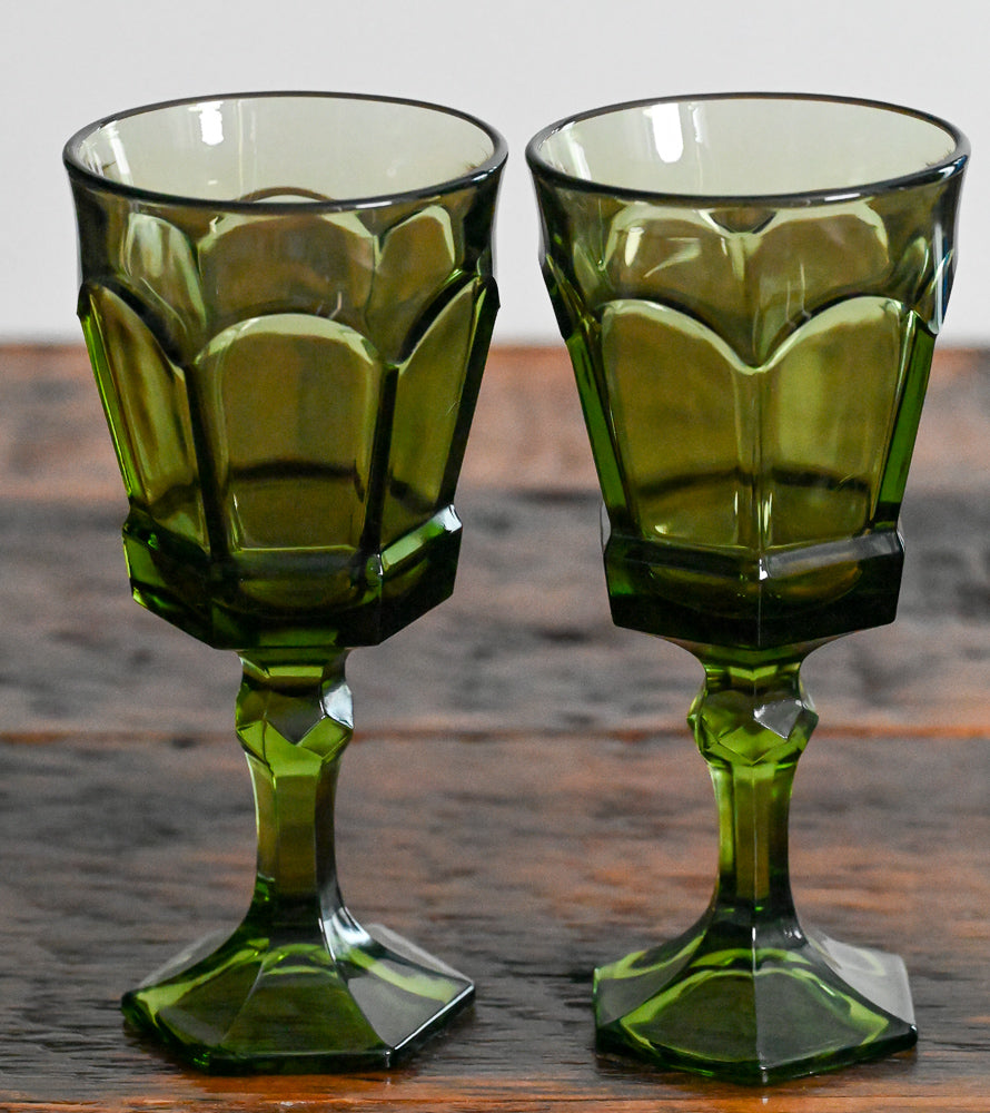 green glass Fostoria Virginia goblets