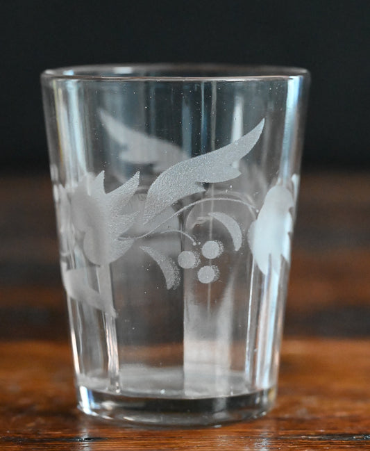 floral etched clear glass tumbler