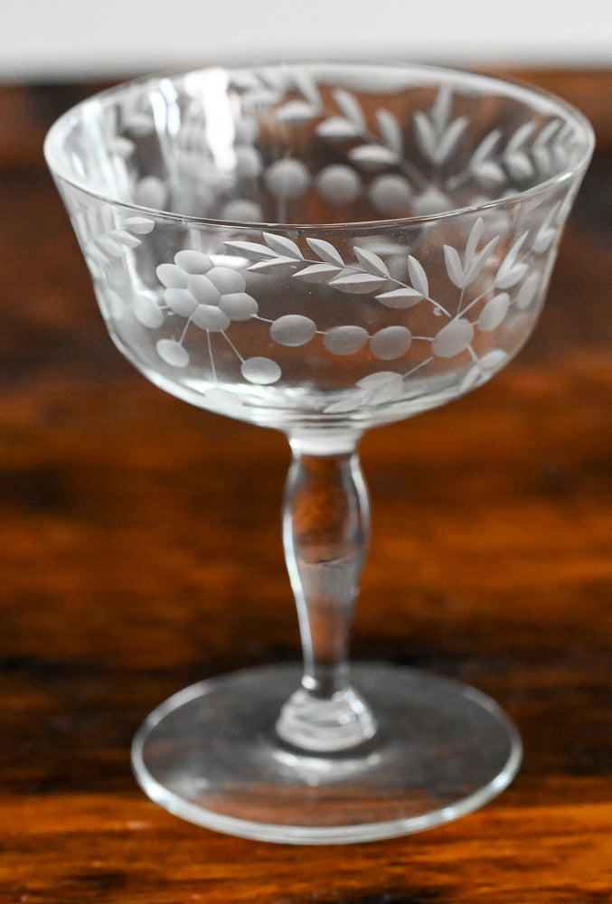 Floral etched cocktail coupe