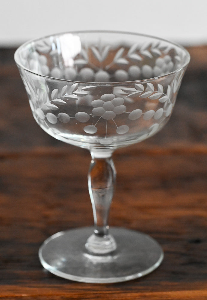 Floral etched cocktail coupe