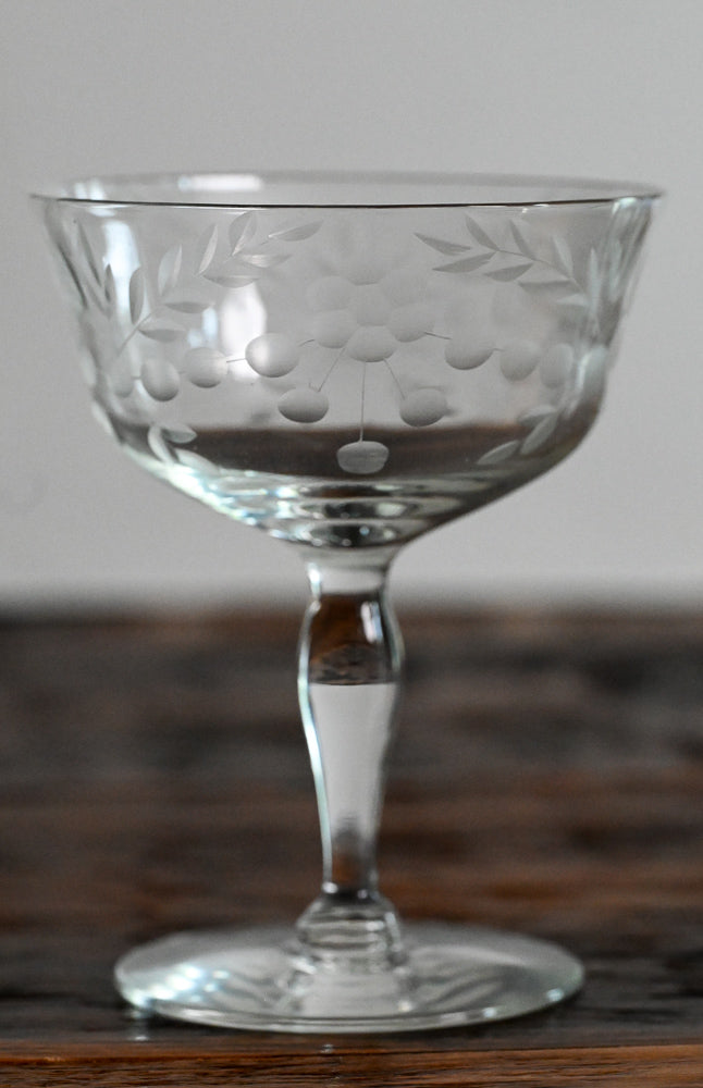 Floral etched cocktail coupe