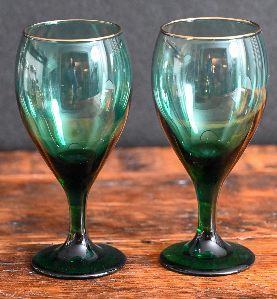 Libbey Juniper Green Wine Glasses with gold rim