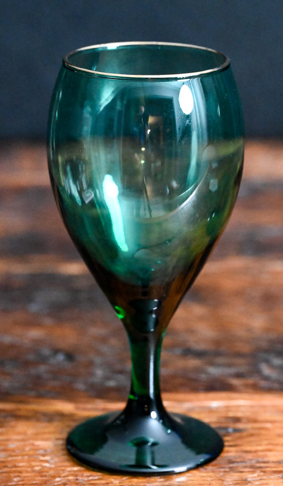 Libbey Juniper Green Wine Glasses with gold rim