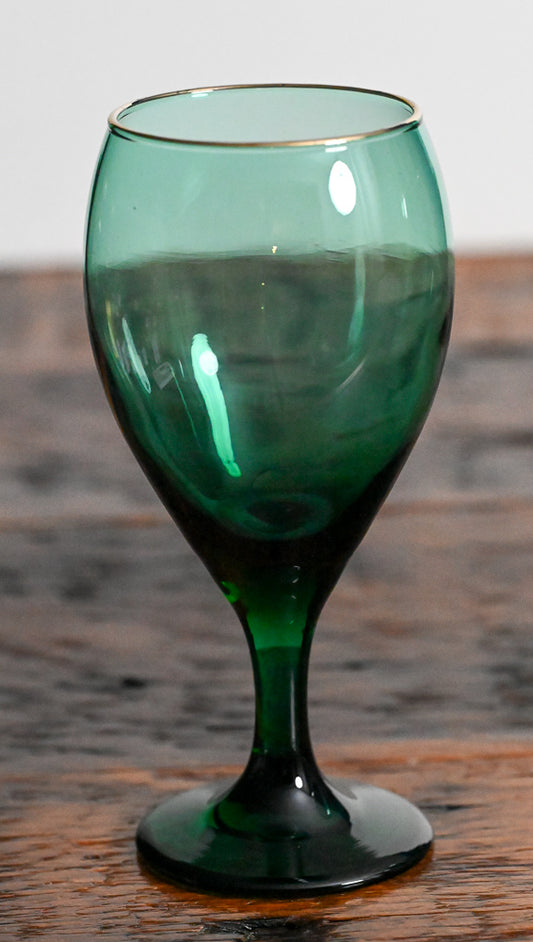 Libbey Juniper Green Wine Glasses with gold rim