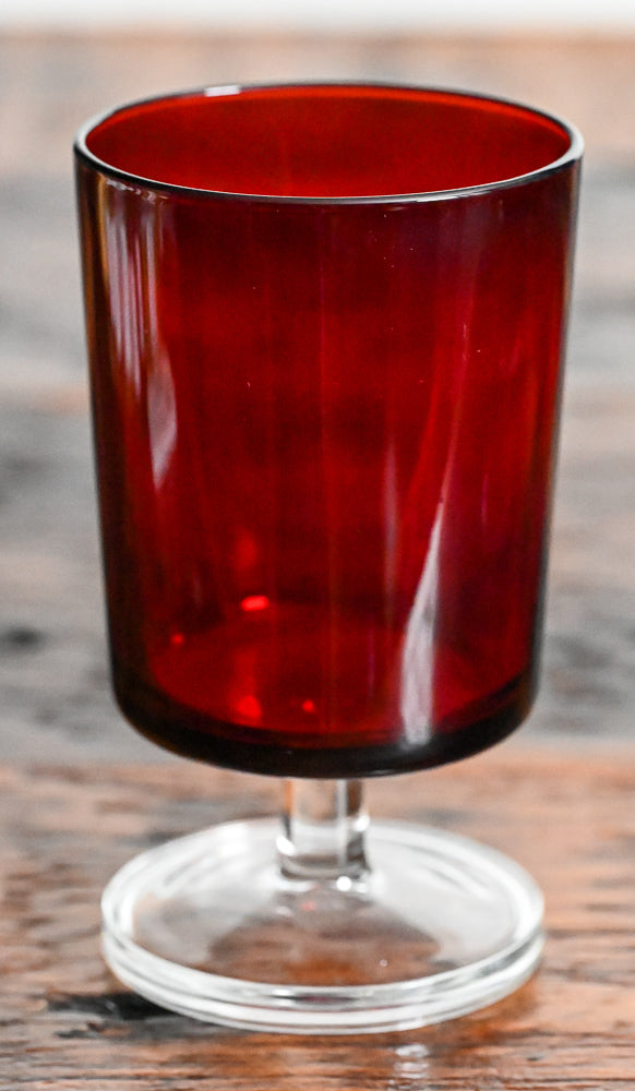 ruby red Luminarc Cavalier water goblets with clear stems