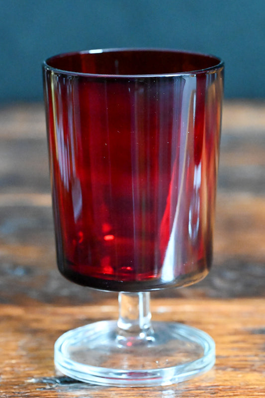 ruby red Luminarc Cavalier water goblets with clear stems