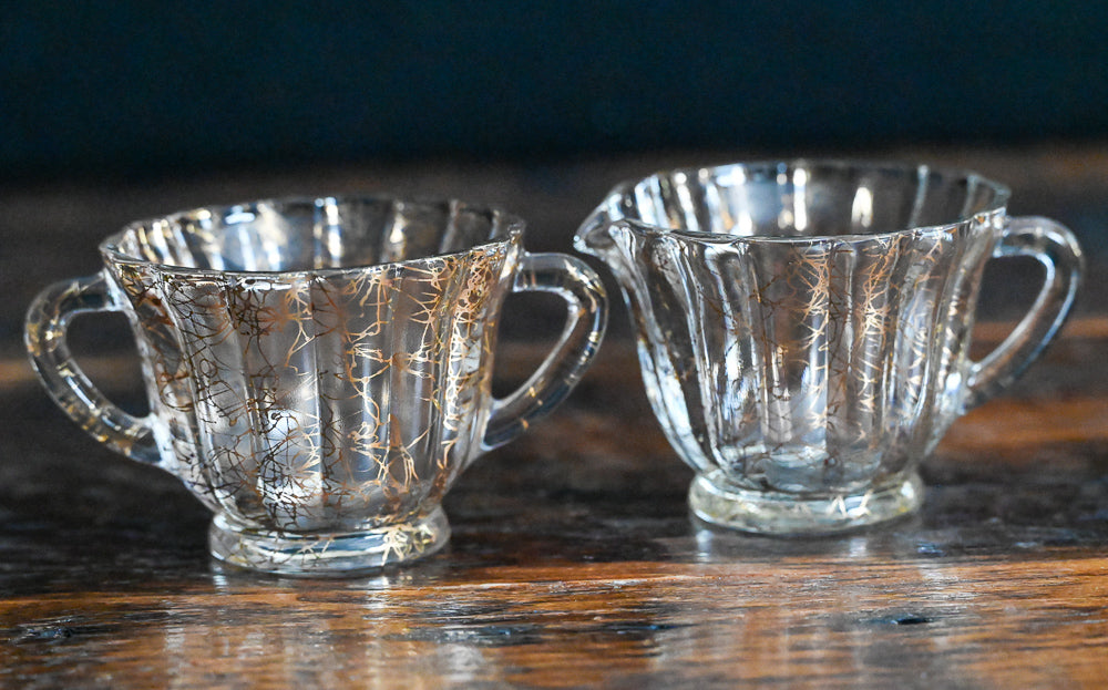 Clear with Gold Strands Sugar and Creamer Set