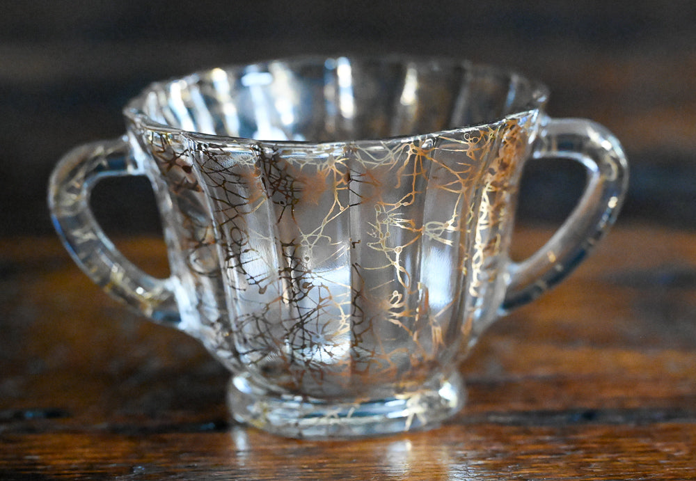 Clear with Gold Strands Sugar and Creamer Set