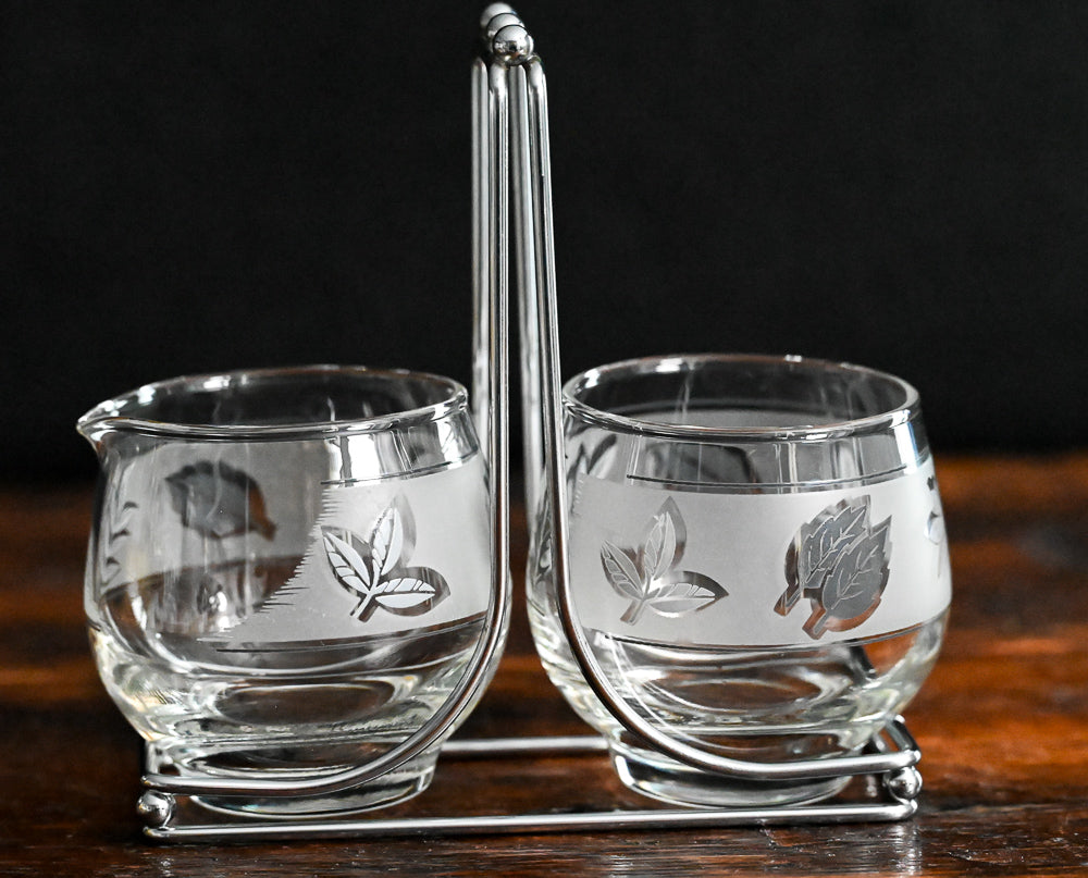 Libbey Silver Foliage Frosted Cream and Sugar Set