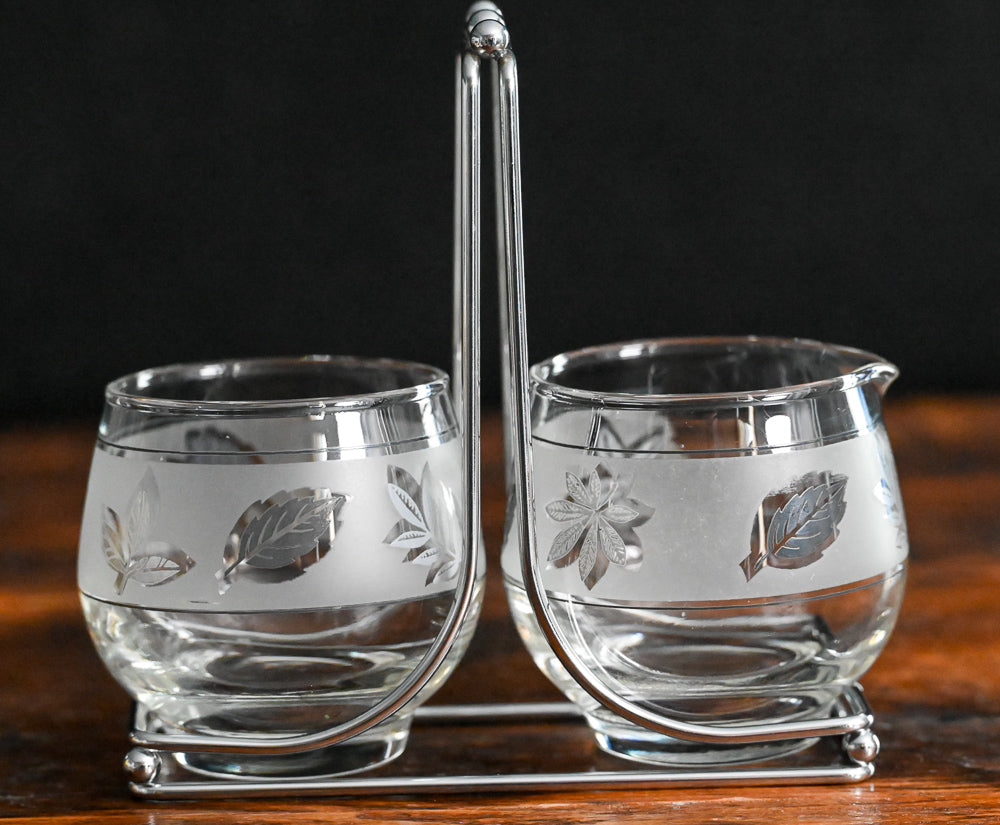 Libbey Silver Foliage Frosted Cream and Sugar Set