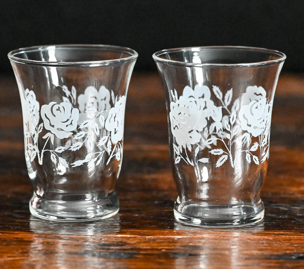 Libbey white roses juice glasses