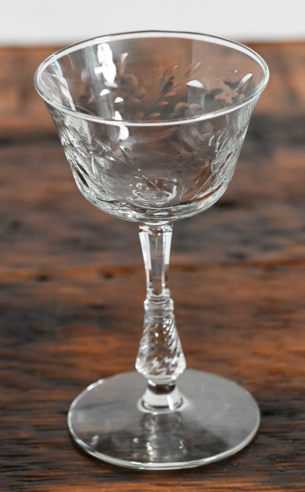 Libbey clear Rock Sharpe coupe with stacked stem