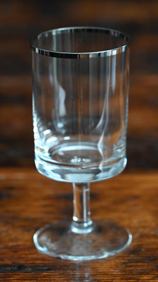 clear silver rimmed tall wine glasses