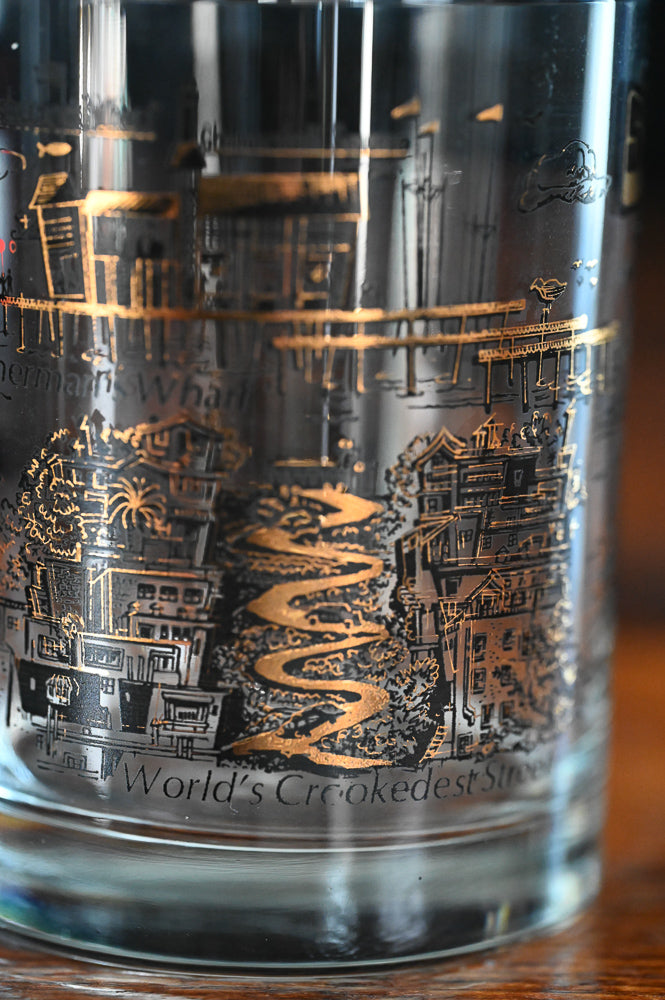 Black and Gold print San Francisco Souvenir Rocks Glass