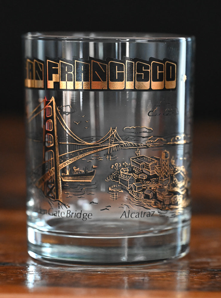 Black and Gold print San Francisco Souvenir Rocks Glass