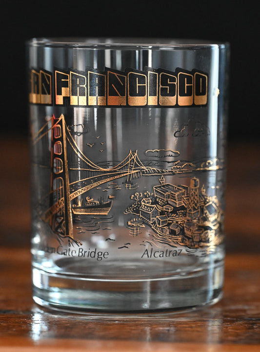 Black and Gold print San Francisco Souvenir Rocks Glass