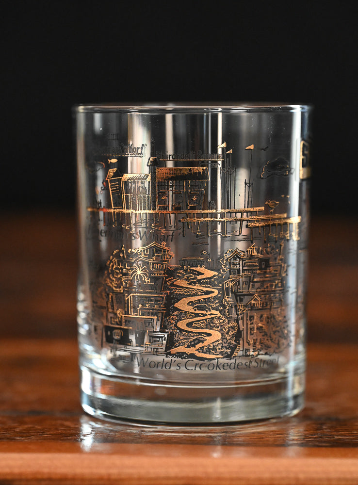 Black and Gold print San Francisco Souvenir Rocks Glass