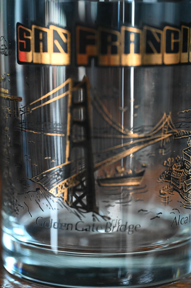 Black and Gold print San Francisco Souvenir Rocks Glass