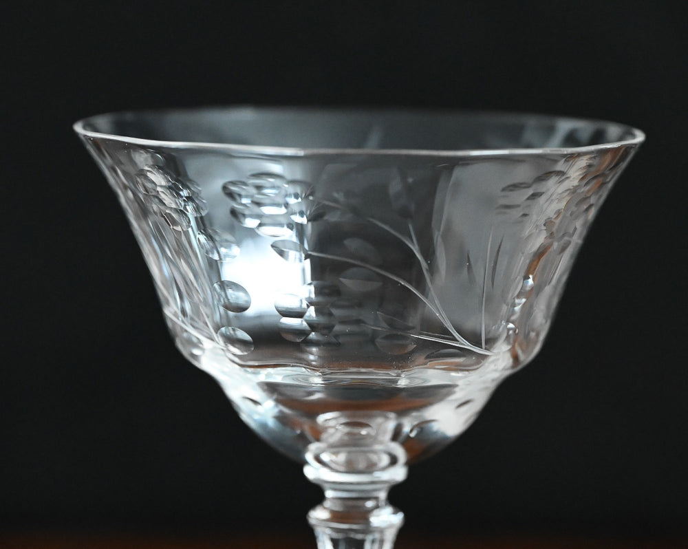 clear glass etched cocktail coupe
