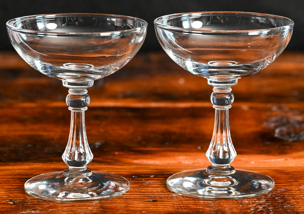 clear Libbey Columbian Champagne coupes with ribbed stem