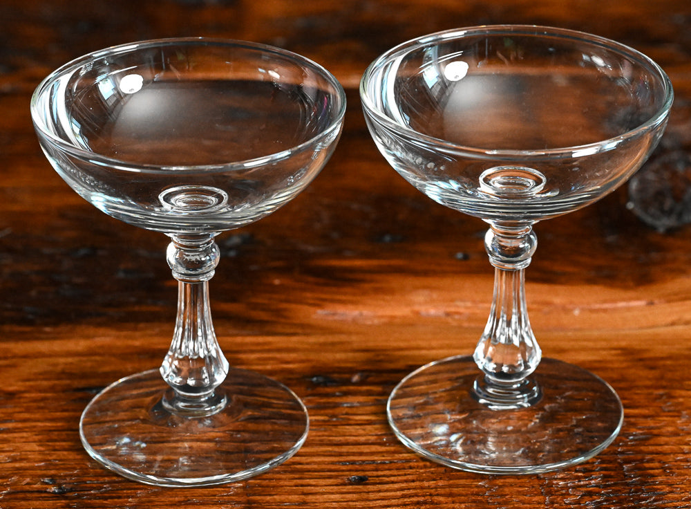 clear Libbey Columbian Champagne coupes with ribbed stem