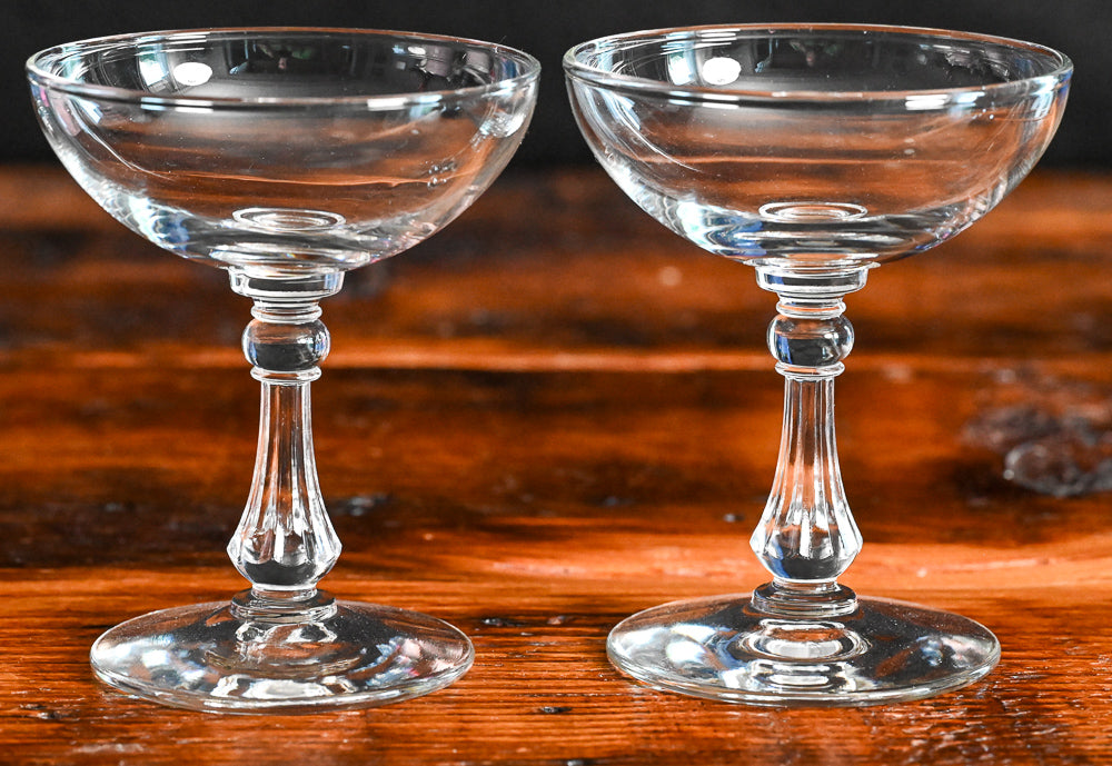 clear Libbey Columbian Champagne coupes with ribbed stem