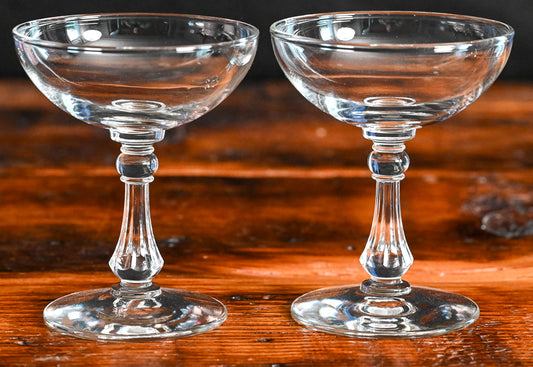 clear Libbey Columbian Champagne coupes with ribbed stem