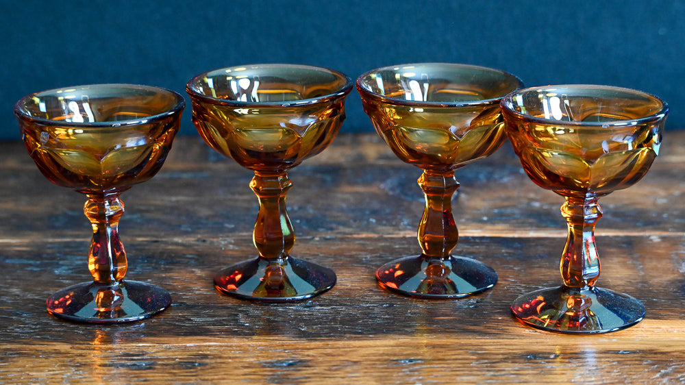 amber glass Imperial Glass Old Williamsburg coupes