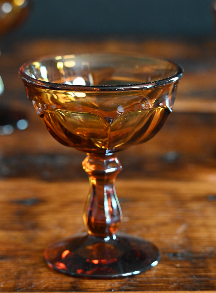 amber glass Imperial Glass Old Williamsburg coupes