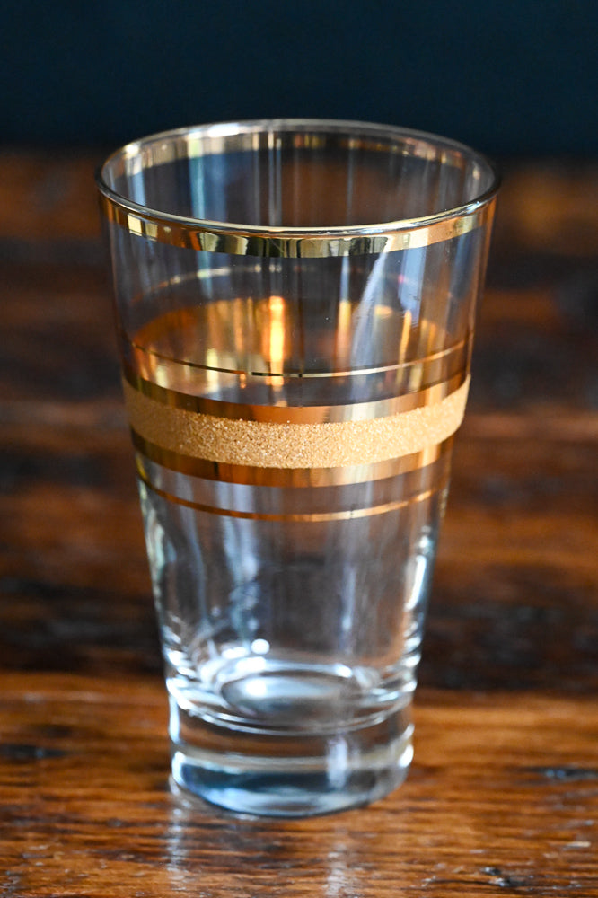 gold rimmed and banded tumblers with gold textured band