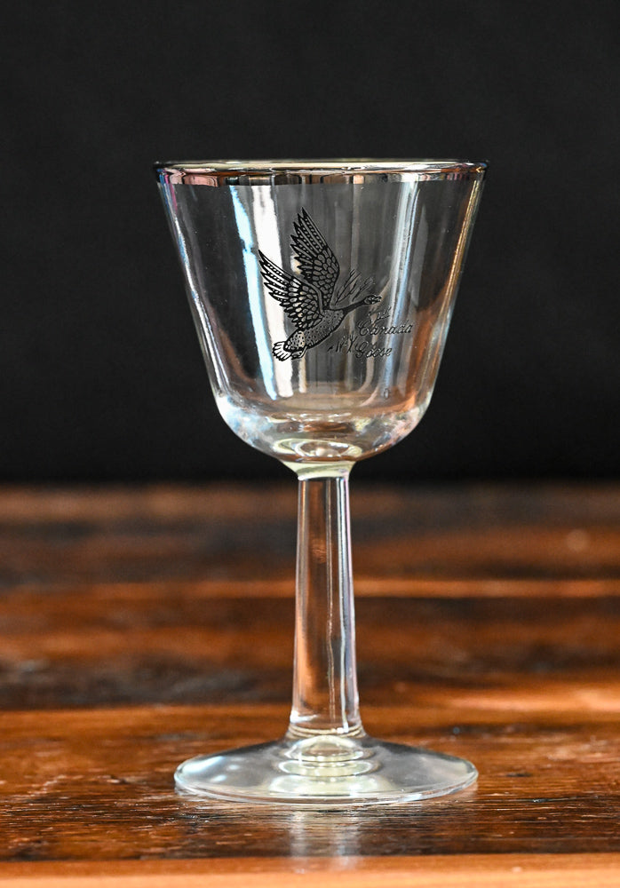 Canada Goose liquor glass with silver rim