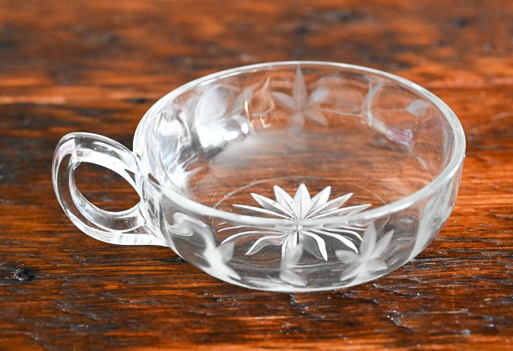 clear glass floral wheel cut flat bottomed bowl