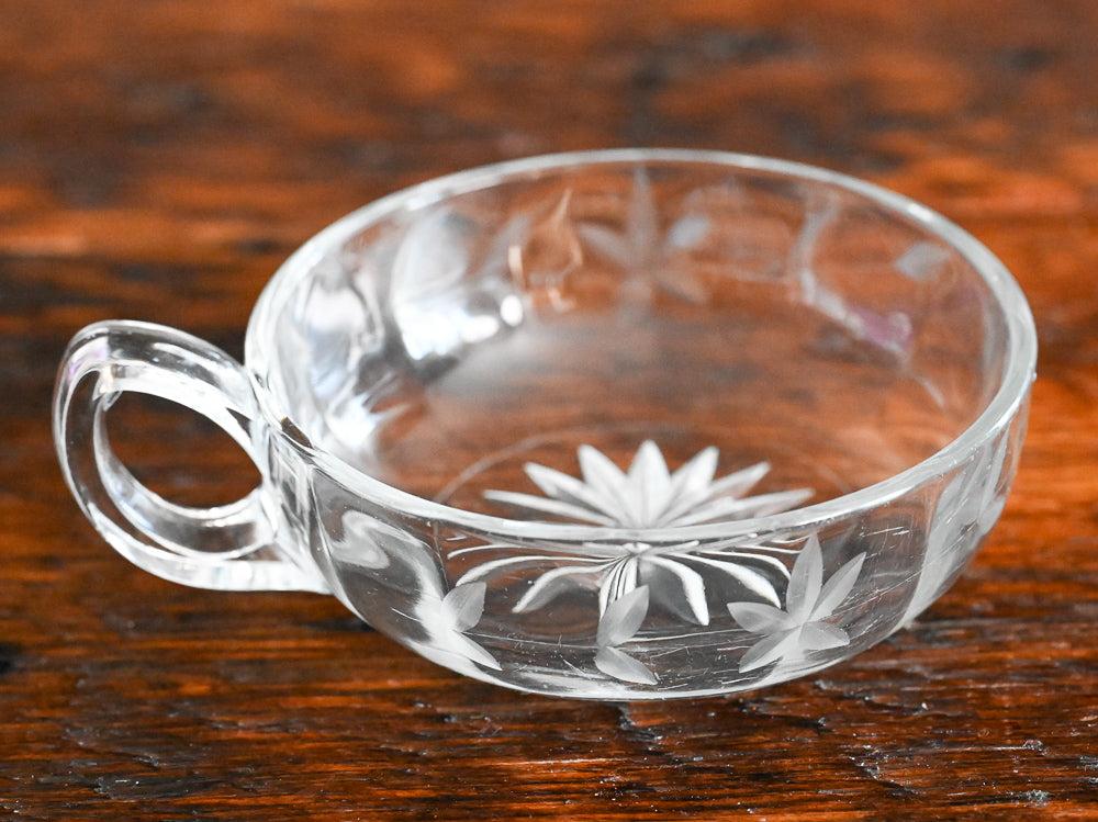 clear glass floral wheel cut flat bottomed bowl