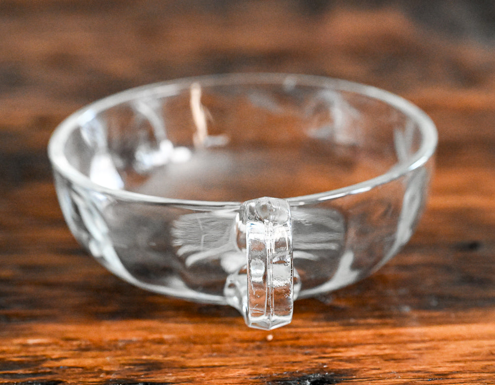 clear glass floral wheel cut flat bottomed bowl