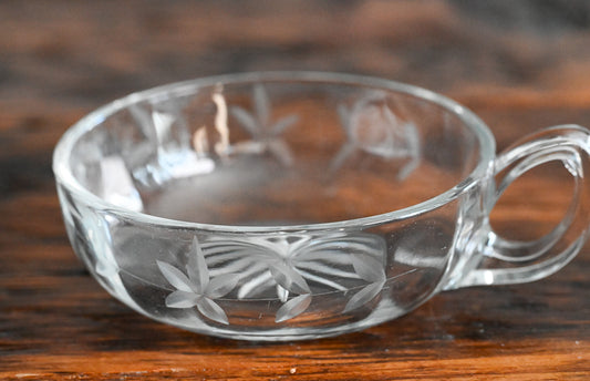 clear glass floral wheel cut flat bottomed bowl