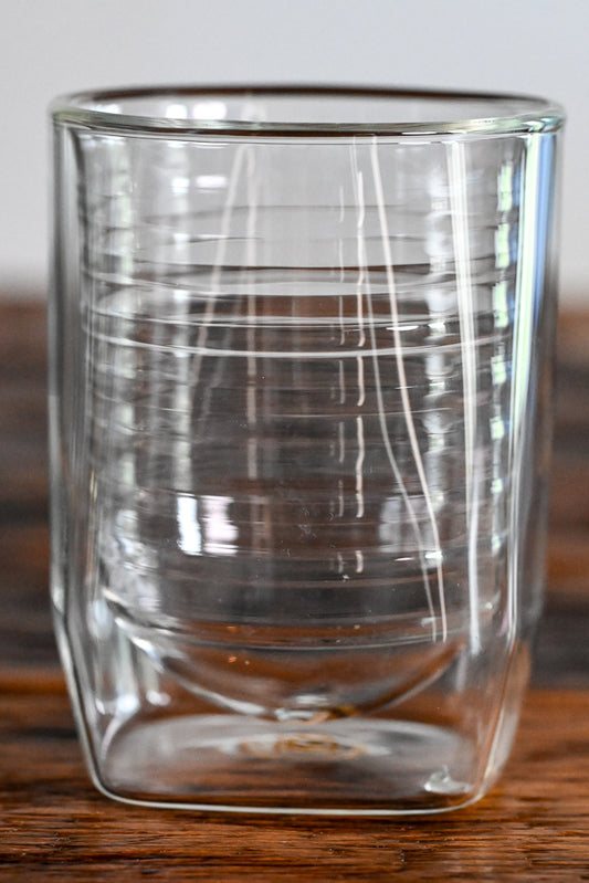 clear rocks glass with marked lines