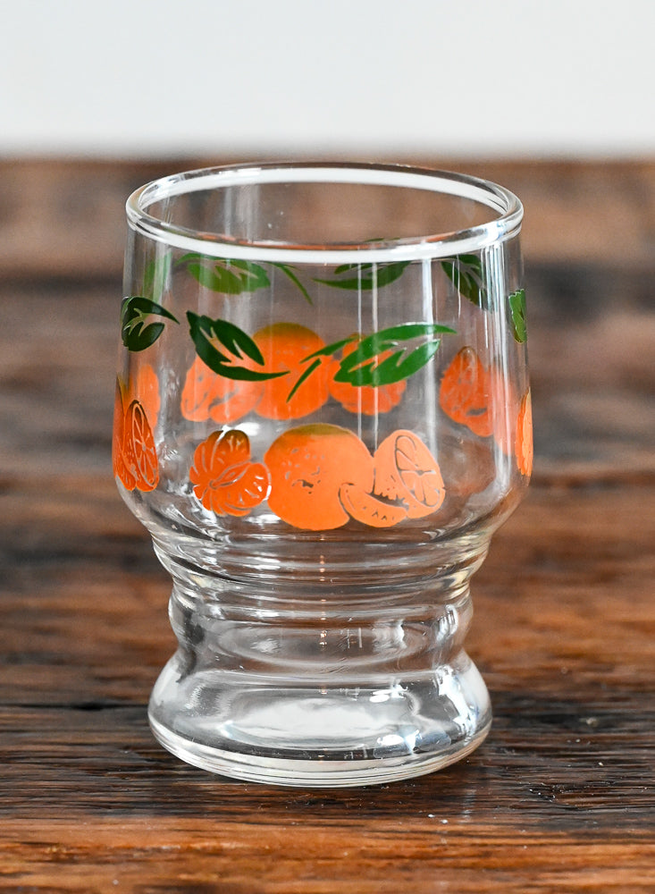 Anchor Hocking oranges and green leaves print juice glass