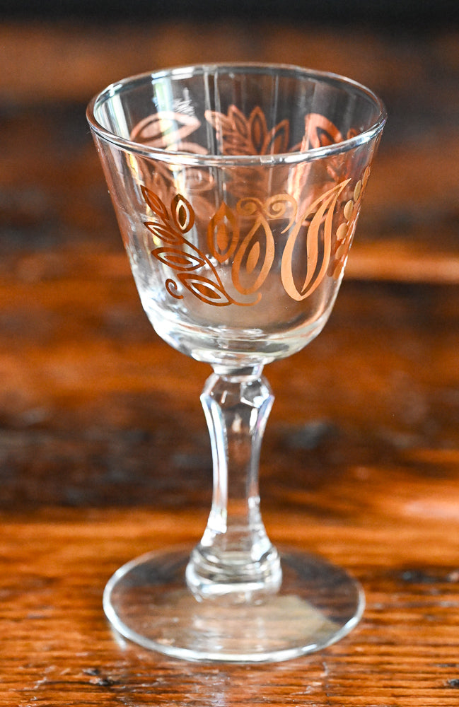 gold butterfly and foliage print coupe glass
