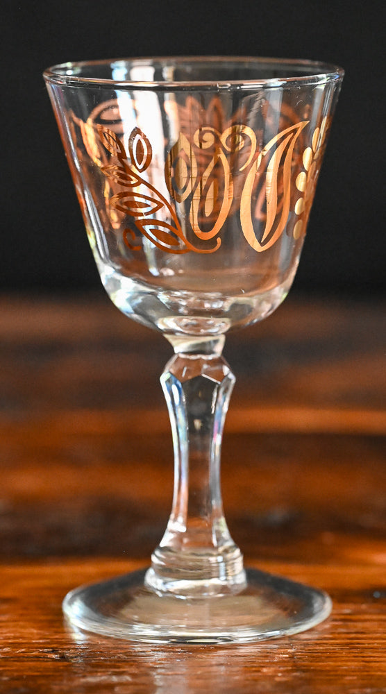 gold butterfly and foliage print coupe glass