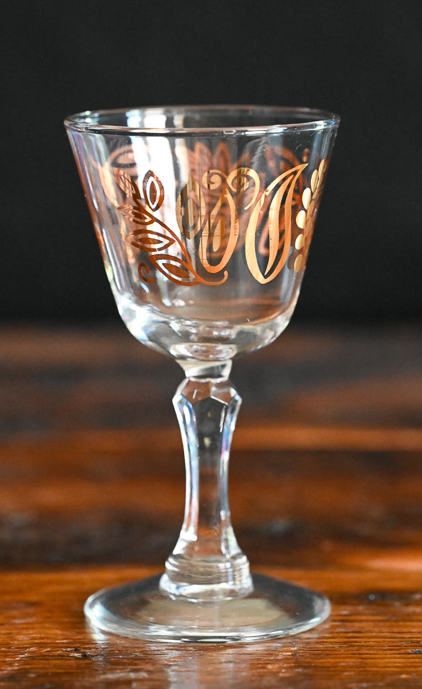 gold butterfly and foliage print coupe glass