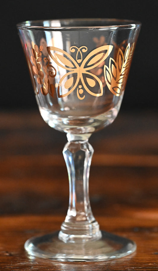 gold butterfly and foliage print coupe glass