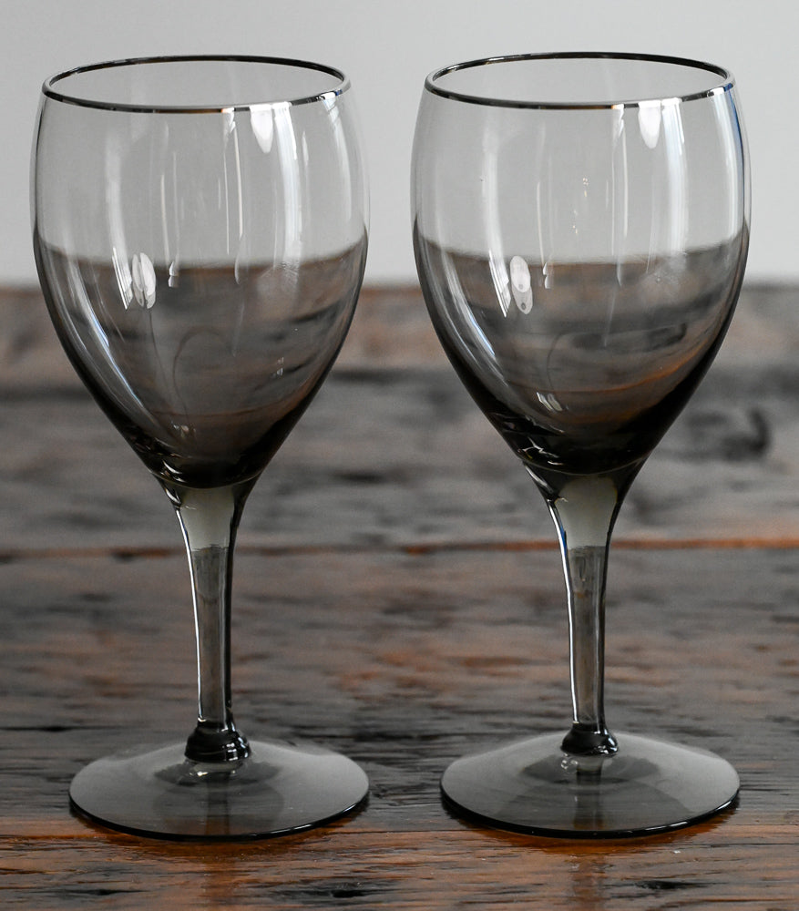 smoke gray wine glasses with silver rim