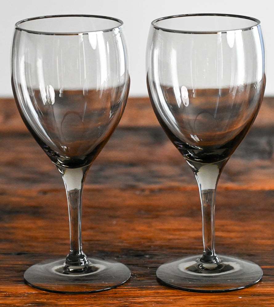 smoke gray wine glasses with silver rim