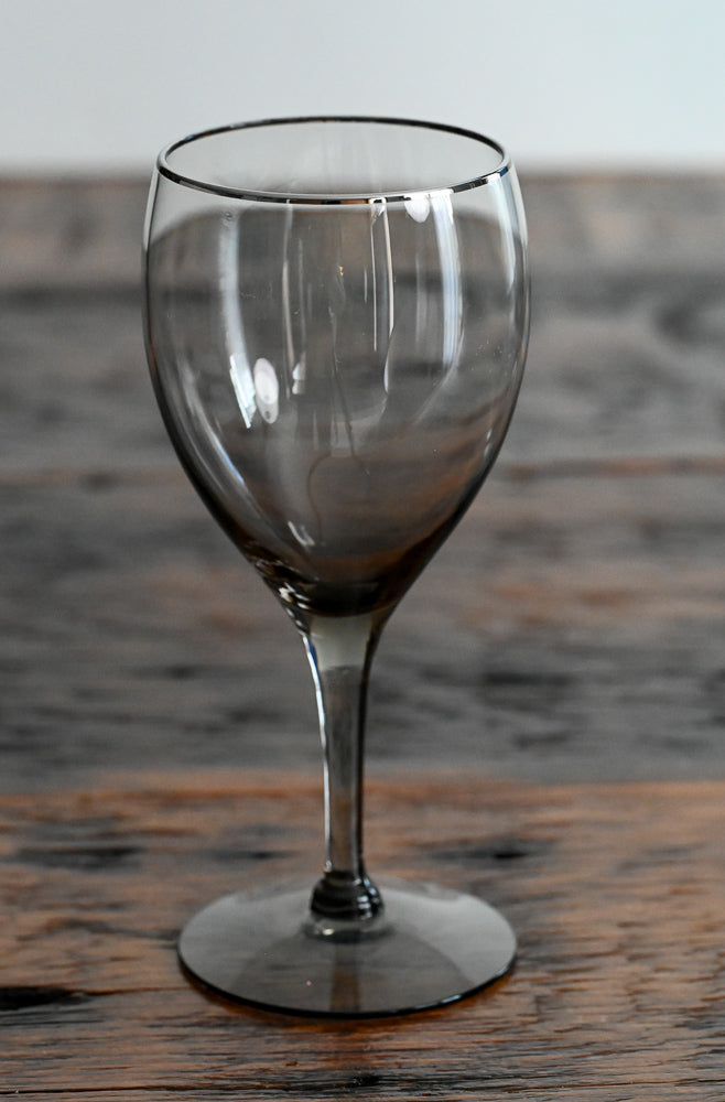 smoke gray wine glasses with silver rim