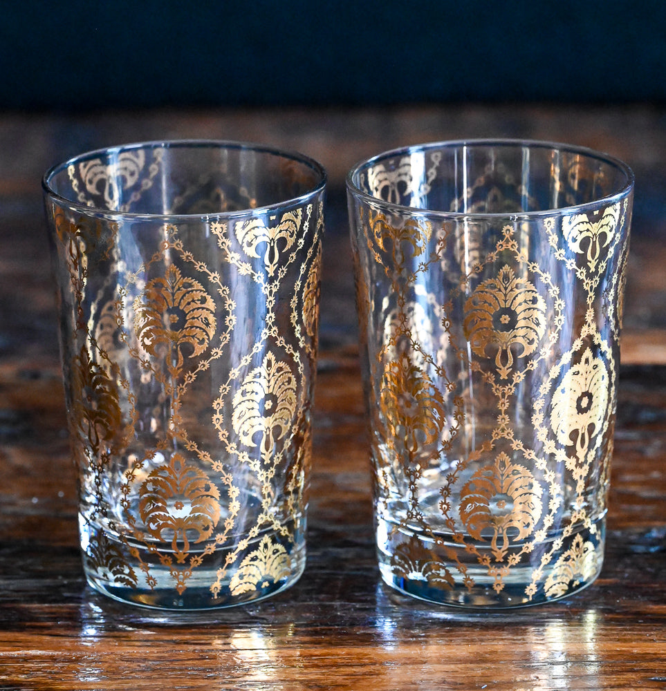 gold Moroccan print tea glass