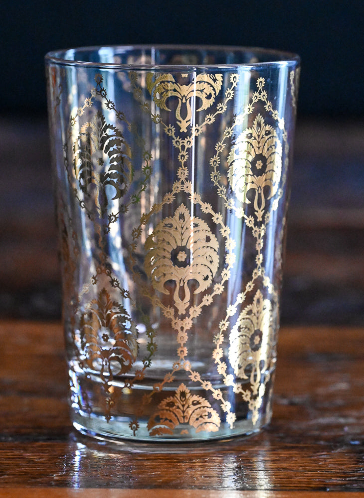 gold Moroccan print tea glass